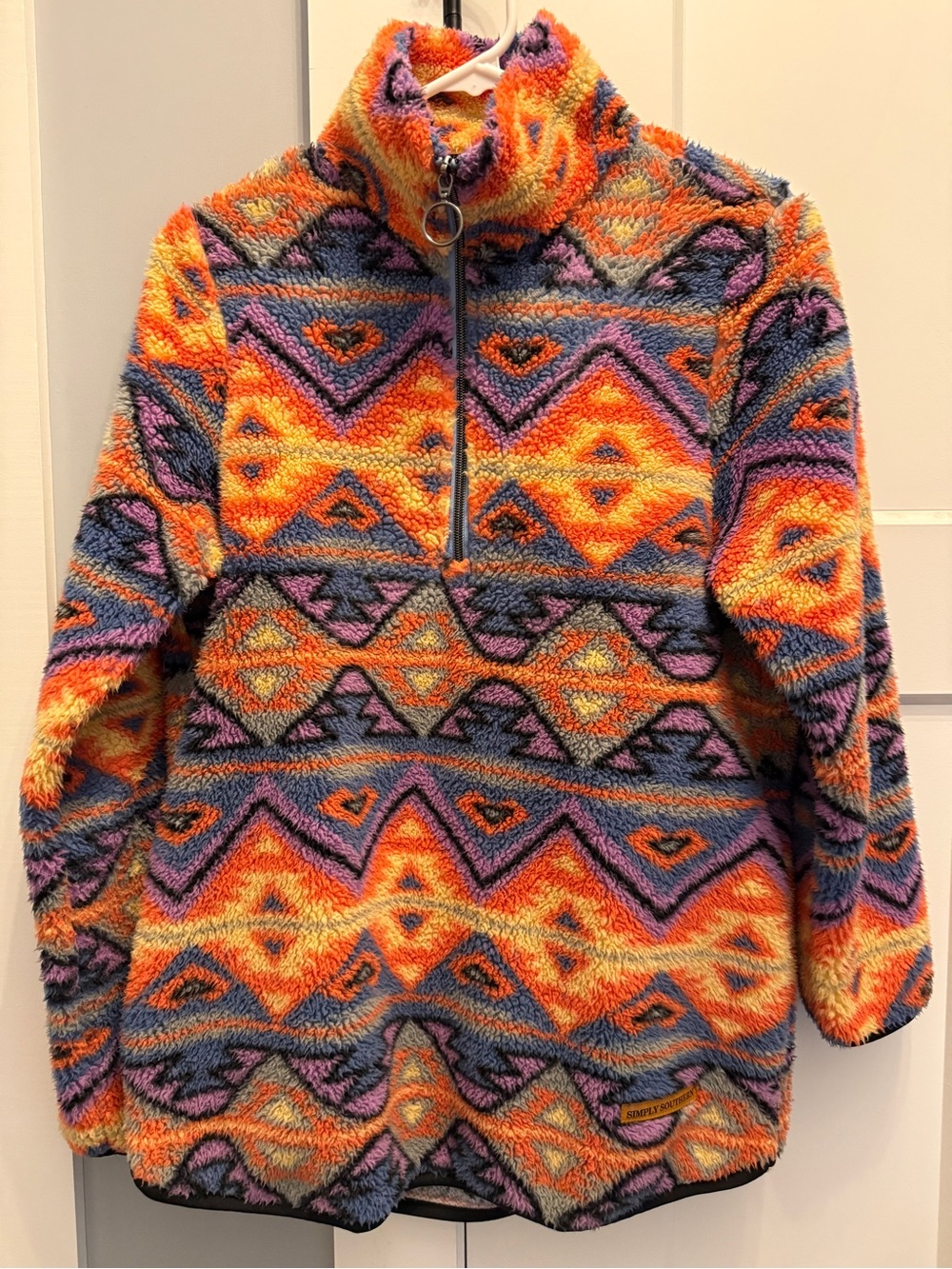 Simply Southern Multicolor Aztec Sherpa Pullover in Orange, Purple & Blue